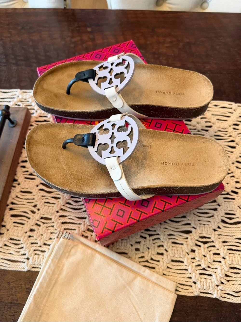 Tory Burch Miller Cloud Sandals in Spring Lavender/Perfect Black - Size 8.5